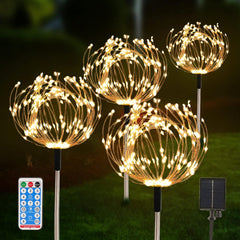 4 Pack Solar Firefly Lights – 8 LED Swaying Starburst Lights with 8 Modes & Remote Control, Waterproof Garden Decor, Warm White