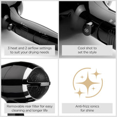 Power Smooth 2400W Hair Dryer – Lightweight, Ionic, Fast Drying with Cool Shot