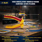 S&R VDE Bent Nose Pliers 200mm – Curved Jaw, Insulated