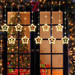 LED Star Curtain Lights 3.5M x 3.5M, 3D Christmas Window Fairy Lights with 8 Flashing Modes, USB & Battery Powered Twinkle String Lights for Indoor Xmas Party Decorations