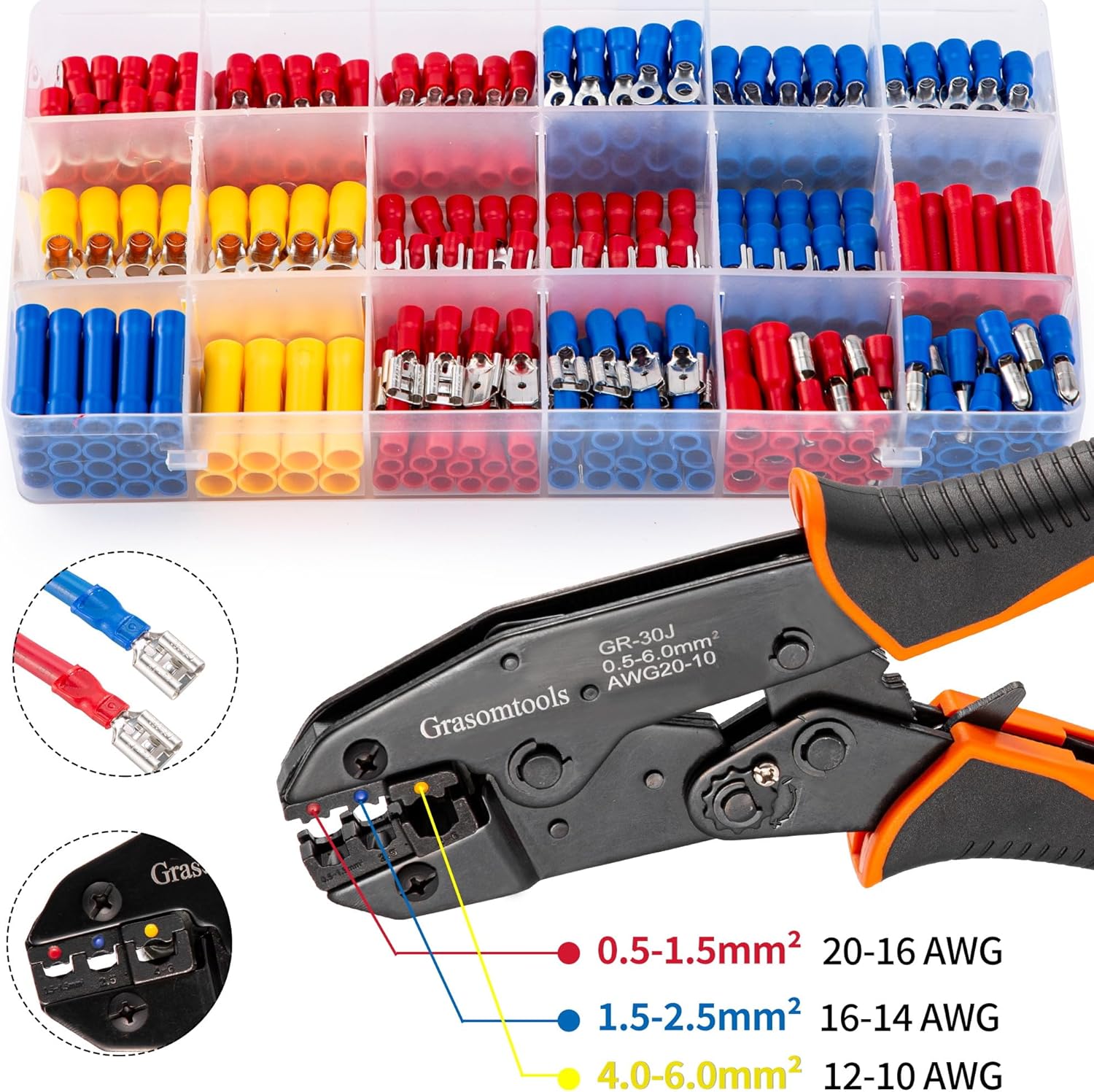 Insulated Wire Terminal Crimping Tool Kit with 370 Connectors 0.5-6mm²