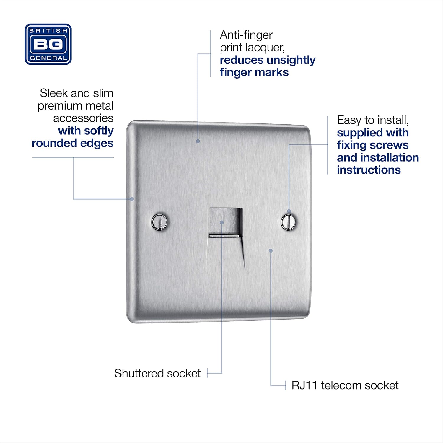 BG Electrical RJ11 Single Telephone Socket