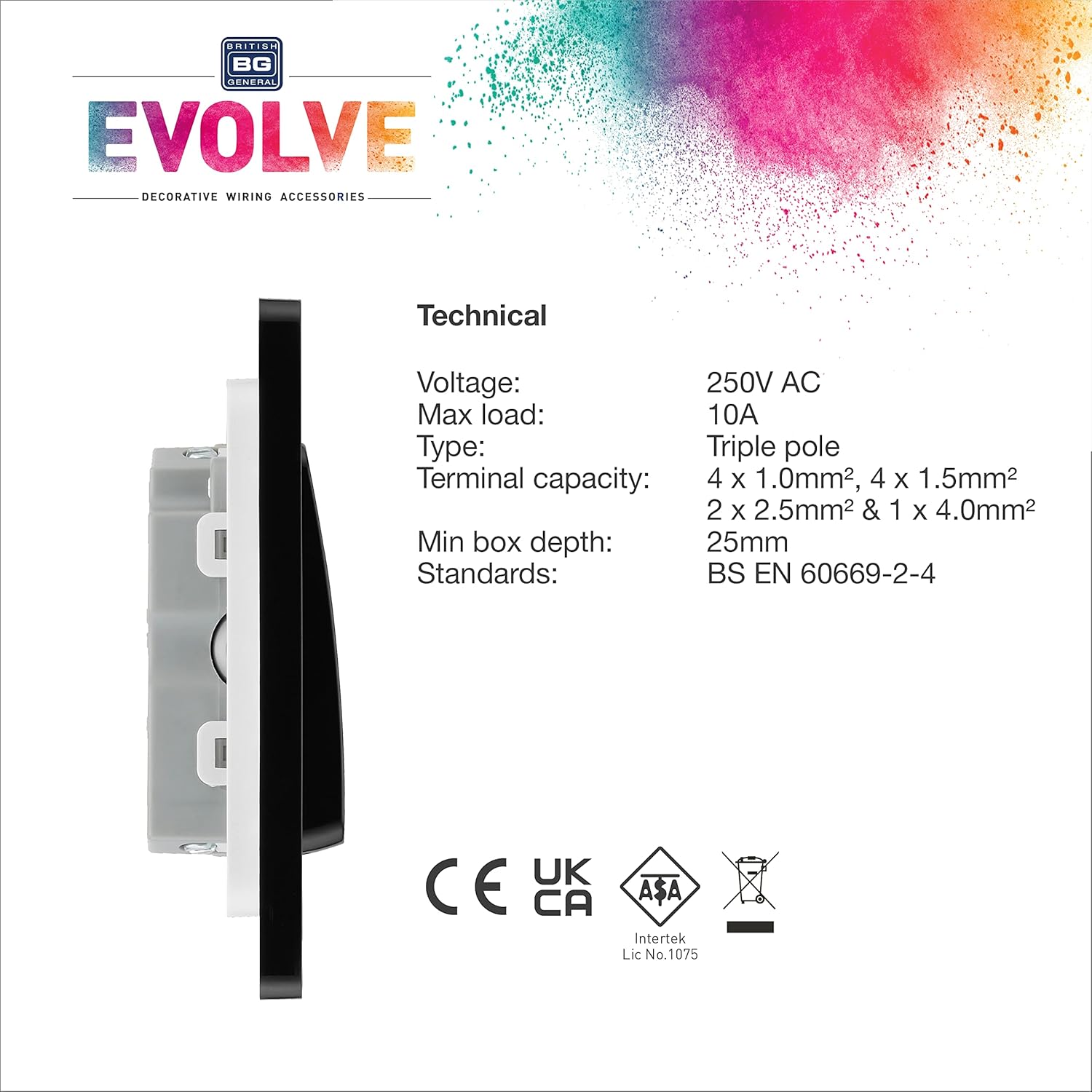 British General Evolve Polished Copper Fan Isolator Switch, 10A, Triple Pole, Rocker