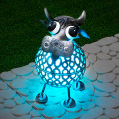 Cow metal scroll garden lights - color changing LED, solar powered, waterproof, outdoor garden ornaments and gifts