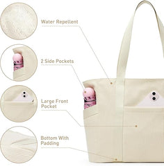 Large Tote Bag with Zipper & 6 Pockets – Fits 16-Inch Laptop, Perfect for Work, School & Travel