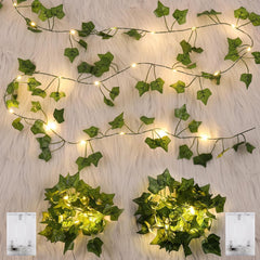 Pack of 2 LED Fairy Lights Ivy – 2m Fake Ivy Garland with 20 LEDs, Battery Operated, for Indoor, Wedding, and Party Decoration (Warm White)