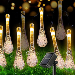 Solar String Lights Outdoor Garden, 7.5M with 50 LED Waterdrop Teardrop Fairy Lights, IP65 Waterproof for Tent, Patio, Tree, Christmas, and Balcony Decoration (Warm White)