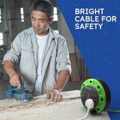 4-Socket 5M Cable Reel Extension Lead, Heavy Duty with Thermal Cut-Out – Green/Black