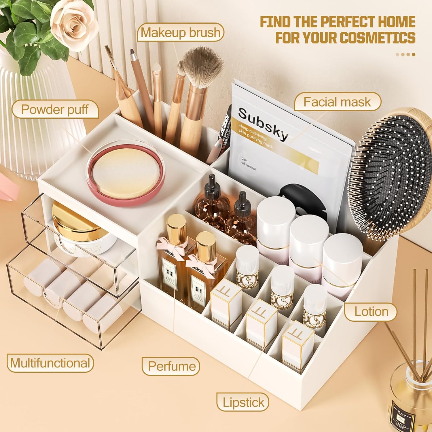 Makeup Organiser with Drawers – Skincare & Cosmetic Storage for Bedroom & Bathroom