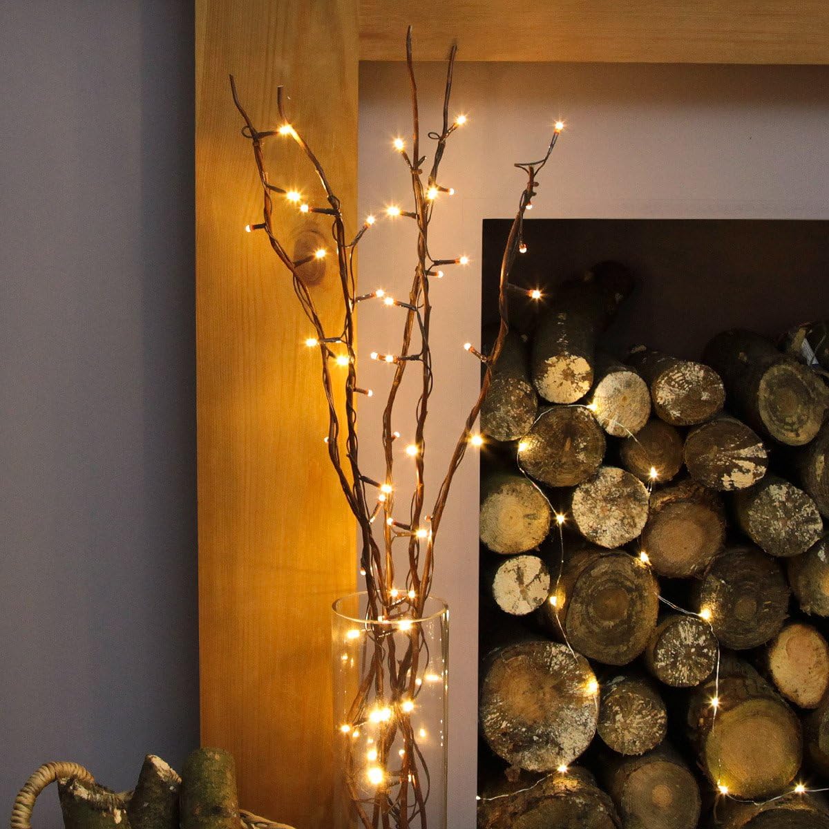 Lights 5 x 87cm Decorative Christmas Willow Twig Branch Lights with Mains Powered 50 x Warm White LEDs Indoor Decorative Home Accessory (Brown)