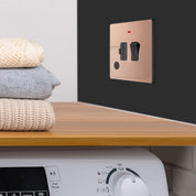 BG Electrical Switched Fused Connection Unit with LED Power Indicator and Flex Outlet, Fused Spur Switch, Double Pole, Screwless Front Plate, Round Edges, Evolve, Polished Copper, 13A, PCDCP52B