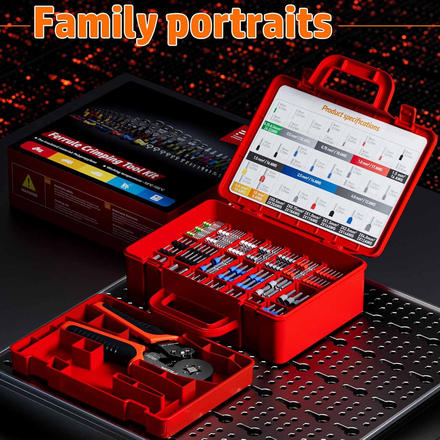 Ferrules Wire Crimping Tool Kit 1750pcs, Ferrule Crimper Tool for 0.08-10mm²/AWG28-7 Self-Adjustable, Square Crimp Tool Set with Twin Wire Ferrules, Ratchet Terminal Crimper - Copper Ferrule Kit