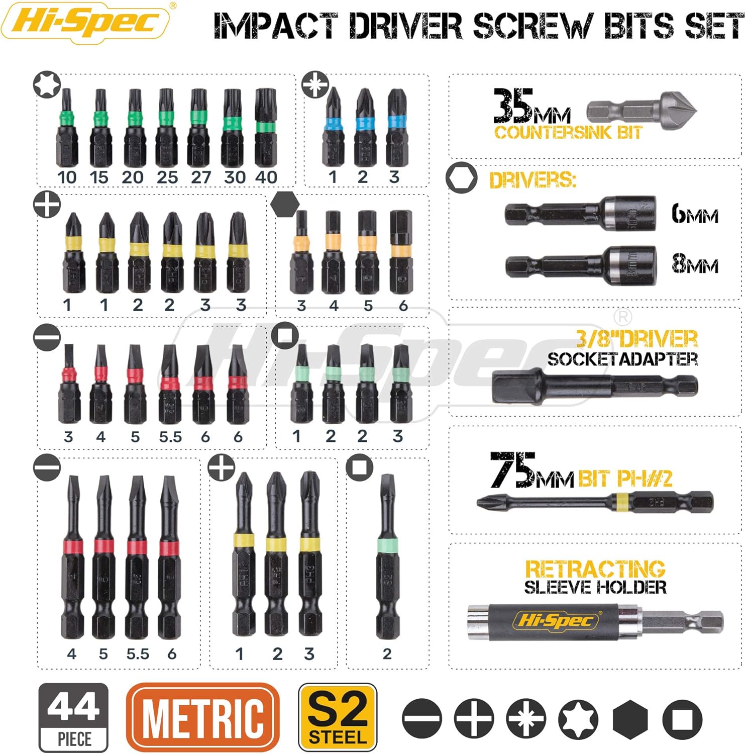 44pc Impact Drill Driver Screw Bit Set