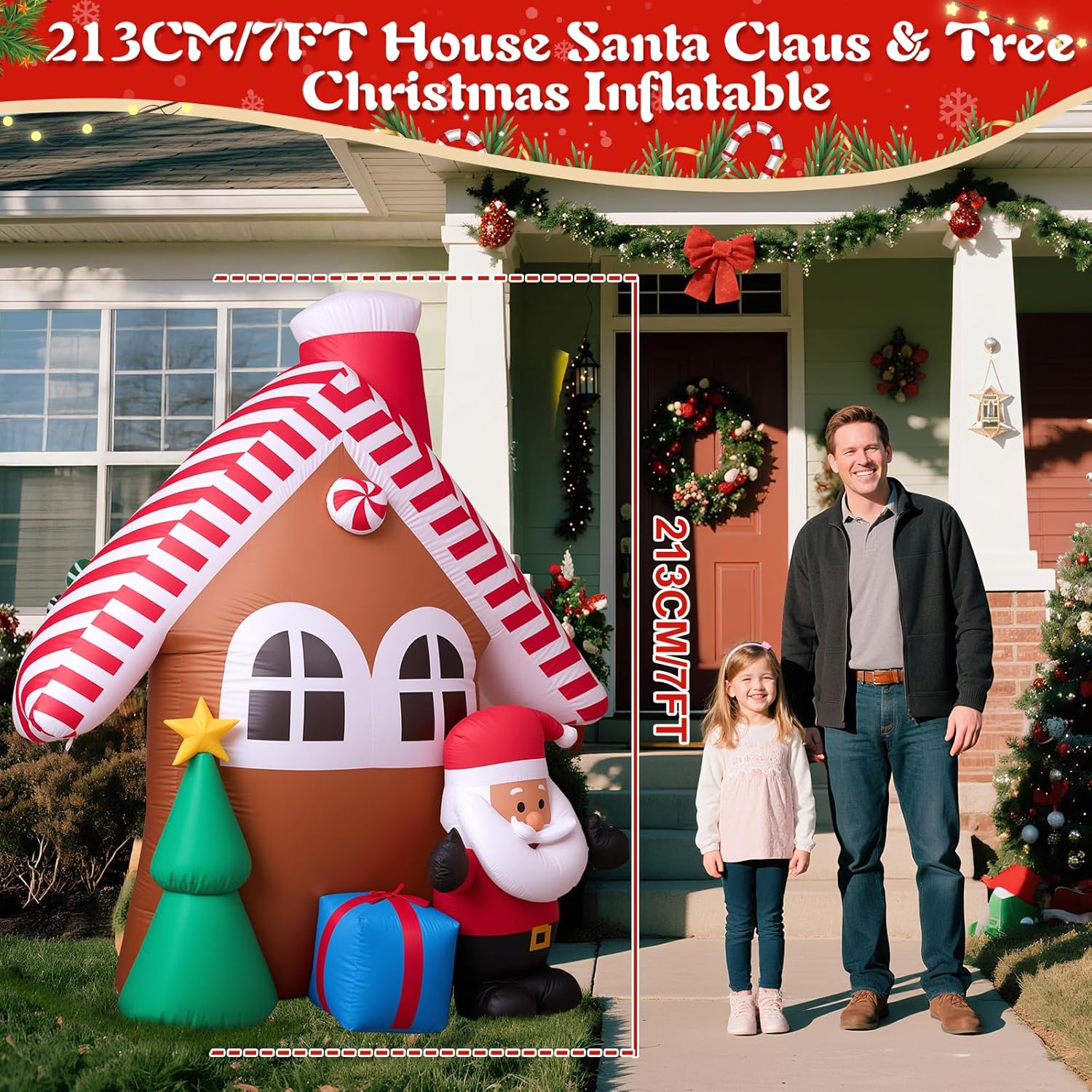 7FT Inflatable Christmas House with Santa & Tree – LED Lights & Outdoor Decor
