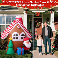 7FT Inflatable Christmas House with Santa & Tree – LED Lights & Outdoor Decor