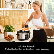 3.5L Stainless Steel Slow Cooker with 3 Heat Settings, Removable Ceramic Pot, Dishwasher Safe, Energy Efficient