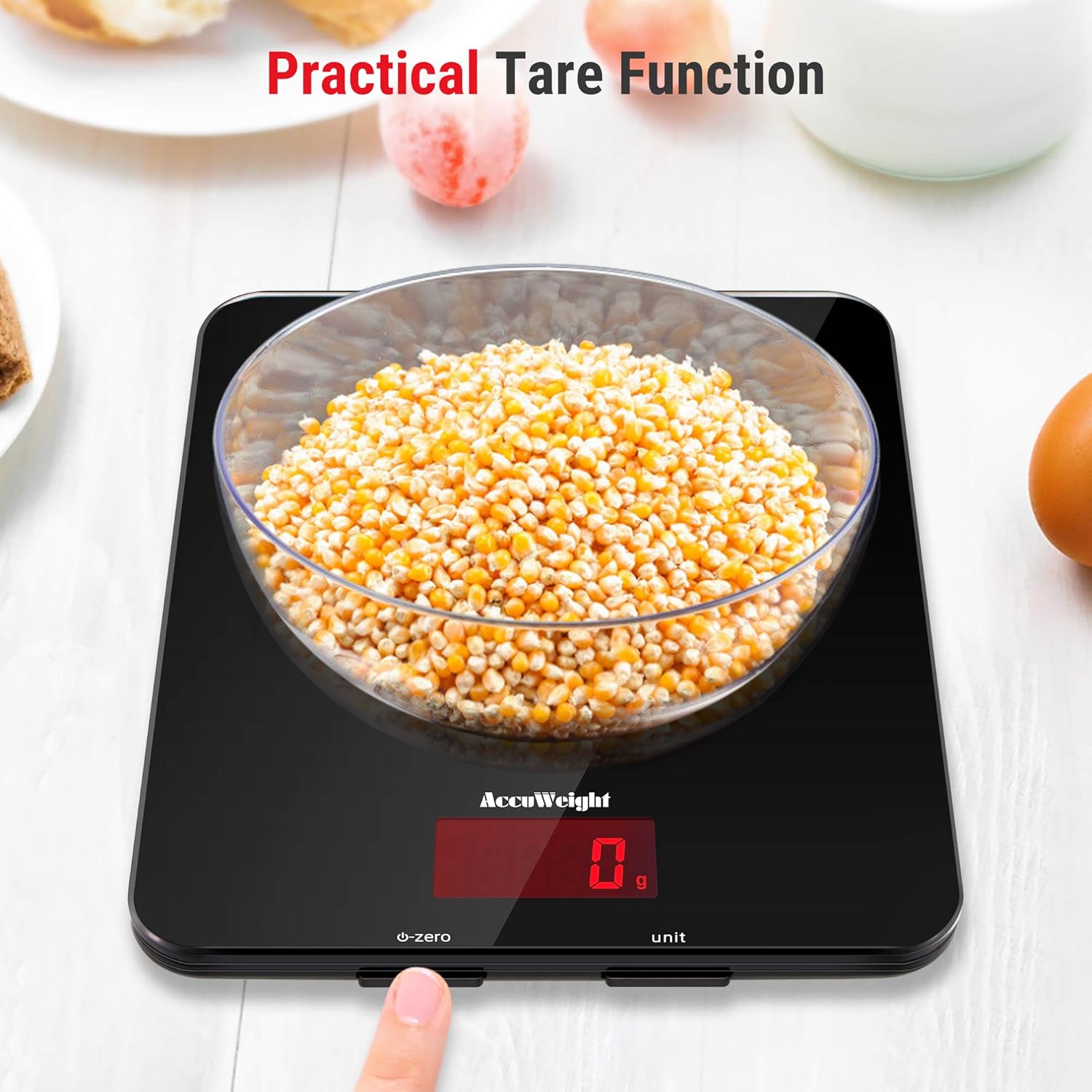 Digital Kitchen Scale 5kg/11lb – Tempered Glass Platform, Backlit LCD, Multifunction Food Weighing with Batteries