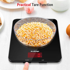 Digital Kitchen Scale 5kg/11lb – Tempered Glass Platform, Backlit LCD, Multifunction Food Weighing with Batteries