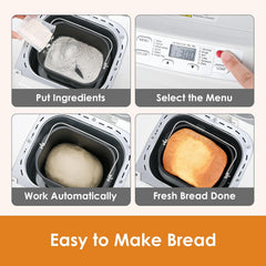 12-in-1 Bread Maker with Gluten-Free Setting & Auto Nut Dispenser – Nonstick Pan, 2 Loaf Sizes, 13H Delay Timer – White