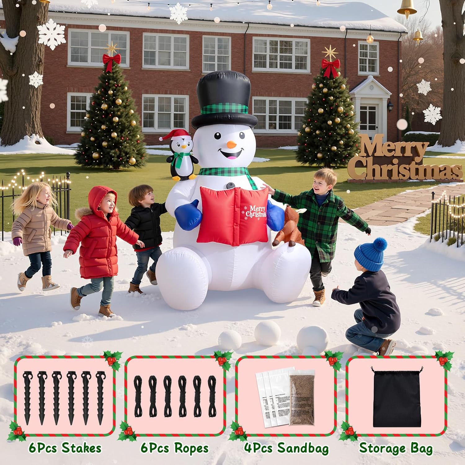 Rotating LED festive lights inflatable snowman display