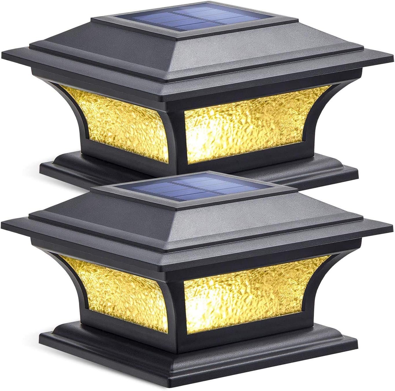 Solar Post Lights for 4x4, 5x5, 6x6 Posts, Waterproof Metal Fence Cap Lights for Garden and Patio