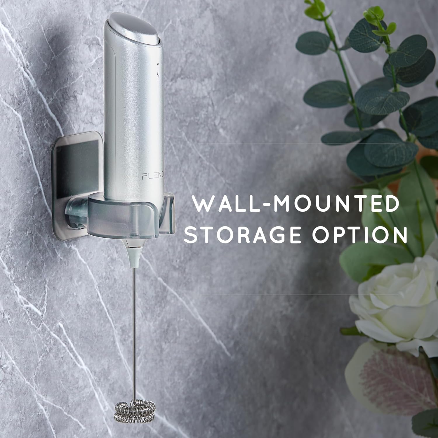 Rechargeable Milk Frother Handheld with USB-C Charging Stand Silver