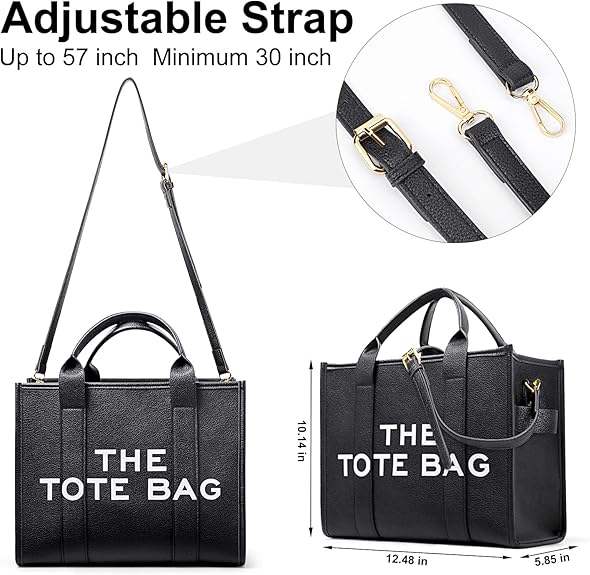 Large PU Leather Tote Bag for Women – 13" Handbag with Zip, Shoulder & Crossbody