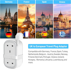 UK to US Plug Adapter with 1.5M Extension Cable, 2 Way Outlets, 3 USB Ports & Retractable USB-C Cable – Type B Travel Adaptor