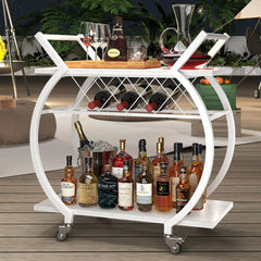 LVB 2-Tier White Drinks Trolley – Modern Rolling Bar Cart with Shelves & Wine Rack