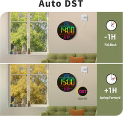 10'' Digital LED Wall Clock – Night Light, Alarm, Remote, RGB, Temp & Date
