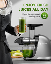 AMZCHEF Juicer Machines - Cold Press Slow Juicer - Masticating Juicer for Whole Fruits and Vegetables - Delicate Chew No Need to Filter - BPA Free Juice Extractor with 2 Cups and Brush - Black