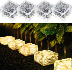 4-Pack Cool White Solar Brick Lights, PVC LED with Light Sensor, On/Off Solar Path Lights for Outdoor Garden, Lawn, Path, Courtyard, Deck, Ground, and Pond (7x7x5 cm)