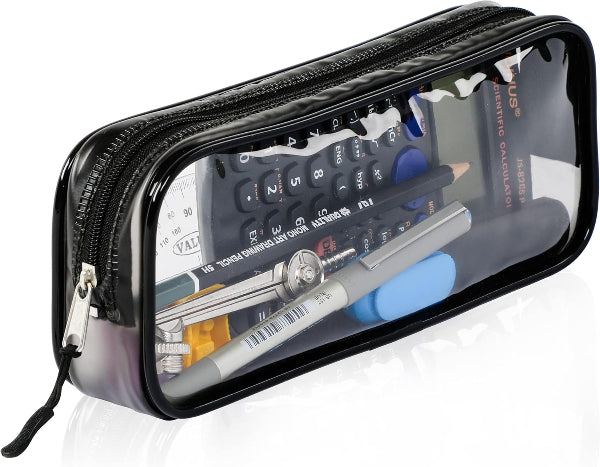 Clear Pencil Case – Black Transparent Stationery & Travel Storage Pouch 22x4x9 cm
