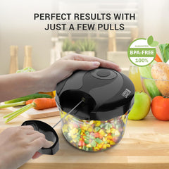 LEBENLANG Manual Food Chopper 1L with Lid & Whisk, BPA-Free Veg & Onion Dicer