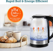 3000W Electric Tea Kettle Glass Spout, Stainless Steel Filter, LED