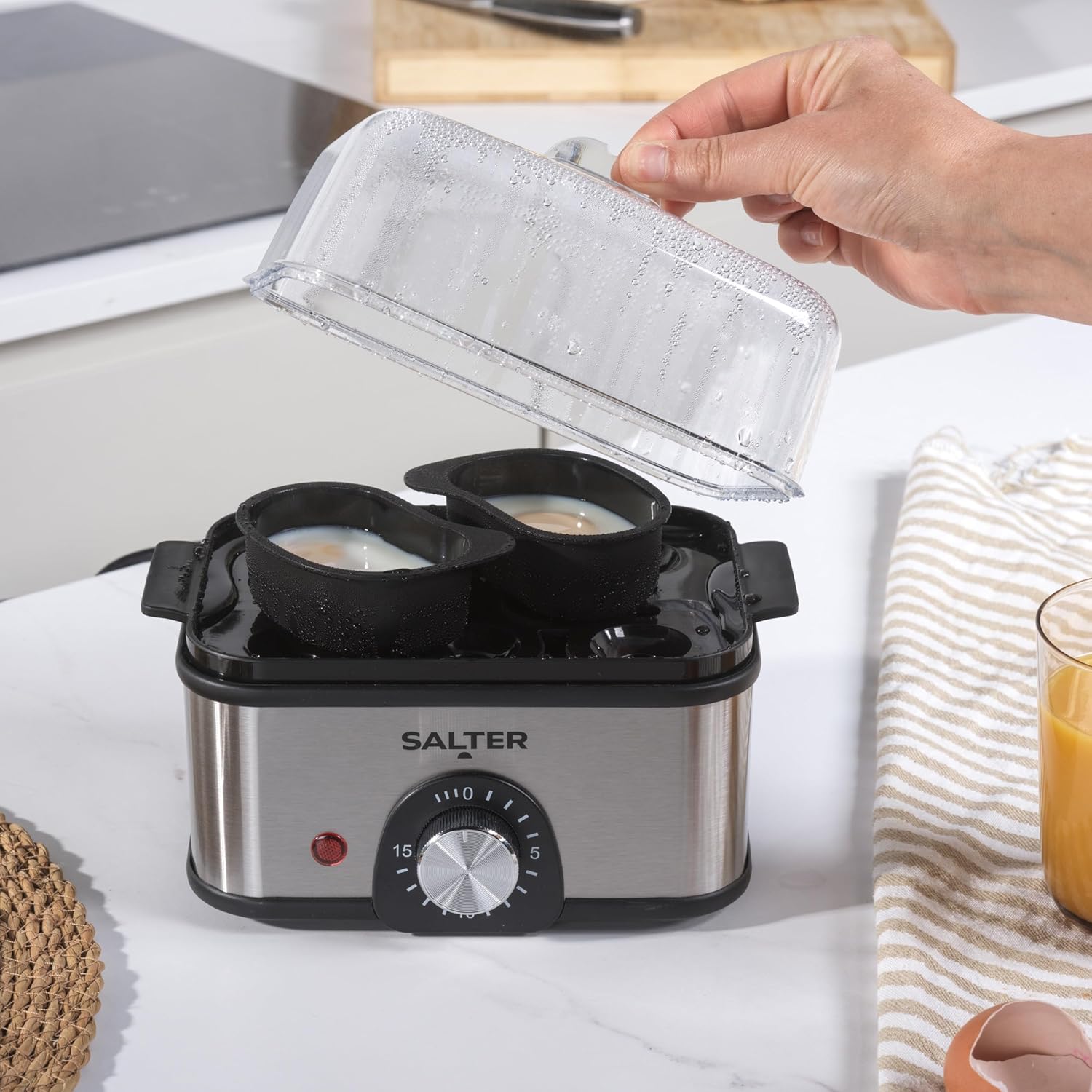 Electric Multi Egg Boiler 8 Egg Capacity Cooker with Poaching Trays, 500W Silver