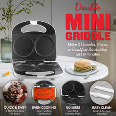 Double Mini Pancake Maker – 2 x 4-Inch Electric Griddle for Pancakes, Arepas, Cookies & Eggs – 230V UK Plug White