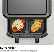 5.6L Dual Air Fryer Oven – Double Drawer, Sync Finish, Hi-Fry, Auto Shutoff, Easy View Windows & Dishwasher Safe Baskets