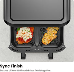 5.6L Dual Air Fryer Oven – Double Drawer, Sync Finish, Hi-Fry, Auto Shutoff, Easy View Windows & Dishwasher Safe Baskets