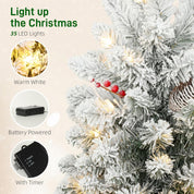 HOMCOM 60cm Prelit Snow Flocked Mini Christmas Tree with LEDs, Pine Cones & Berries