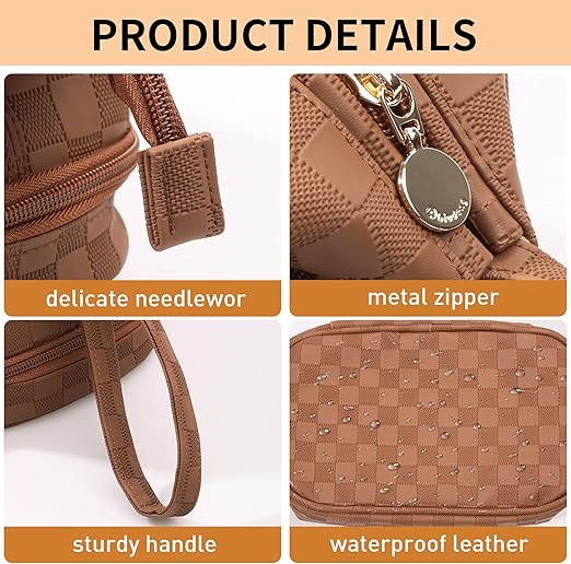 Large Capacity PU Leather Travel Makeup Bag with Handle, Portable Cosmetic Organizer