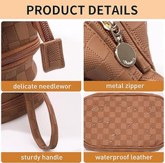 Large Capacity PU Leather Travel Makeup Bag with Handle, Portable Cosmetic Organizer