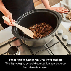 Sear & Stew 6.5L Aluminium Slow Cooker – Brushed Stainless Steel, Hob-Proof Pot, Dishwasher Safe, 163W