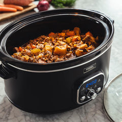 Cooks Professional 6.5L Digital Slow Cooker with Glass Lid, Cool Touch Handles, 2 Heat Settings, Keep Warm & Delay Timer – Black