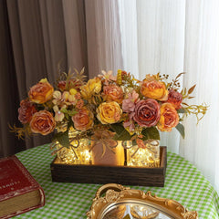SUNNY BROOK 3PCS Fall Artificial Flowers in Mason Jars with Rustic Tray – Autumn Décor