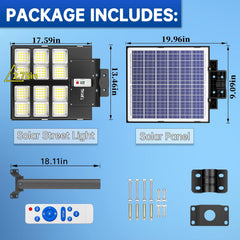 2000W Solar Street Light Outdoor, 60000LM 6500K LED Parking Lot Light, Dusk to Dawn, Motion Sensor, IP67 Waterproof Security Floodlight