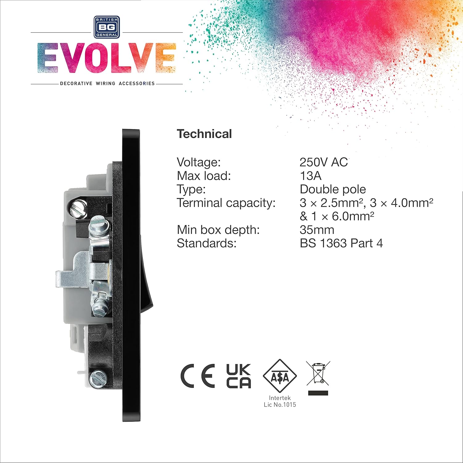 BG Electrical Switched Fused Connection Unit with LED Power Indicator and Flex Outlet, Fused Spur Switch, Double Pole, Screwless Front Plate, Round Edges, Evolve, Polished Copper, 13A, PCDCP52B