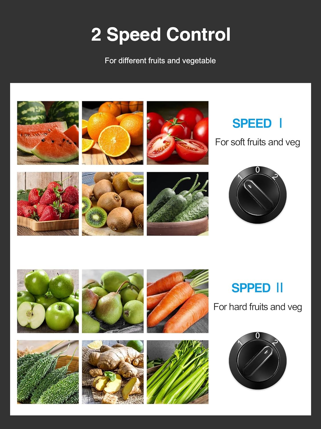 500W Centrifugal Juicer Machine with Wide Mouth Feed Chute, 2 Speeds