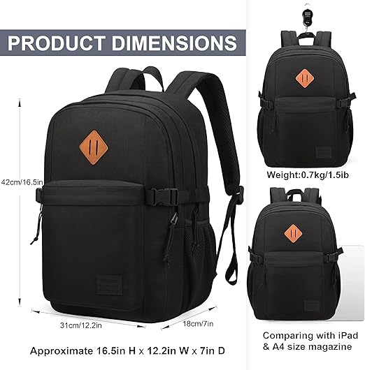 Classic Travel Laptop Backpack – Anti-Theft USB Charging Bag for Men & Women, Black