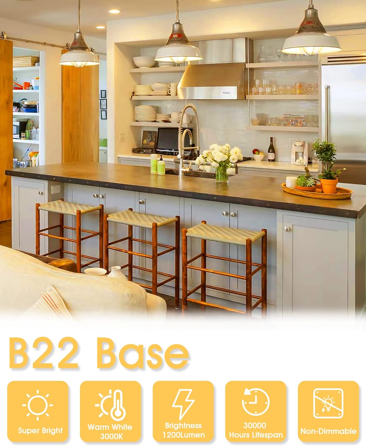 B22 Bayonet Light Bulbs 100W Equivalent, 13W LED Bulbs Bayonet Warm White 3000K, 1200lm BC A60 B22 Light Bulb Bayonet, Non-Dimmable for Indoor Home Lighting, 3 Pack [Energy Class F]
